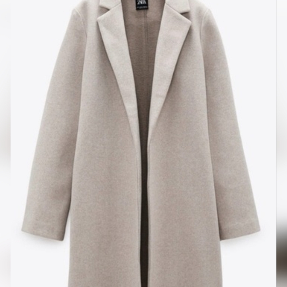 Zara Long Open Front Coat Beige Size M